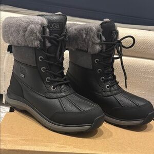 UGG Women's Adirondack III Waterproof Dry Tech Black and Gray Fur-Lined Boots